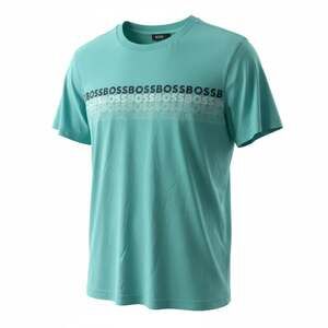 BOSS Green Men's Tee 2 Repeat Logo T-Shirt in Aqua Green
